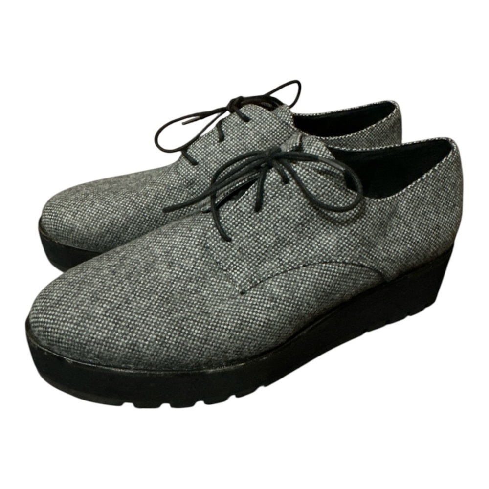 Eileen Fisher Eddy Platform Shoes Black/Gray Tweed Lace-Up Women’s Size 10 - Picture 2 of 7
